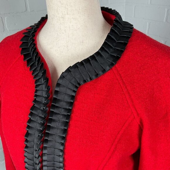 Pendleton Jacket Womens PSmall Red Black Ribbon Pleat Trim Merino Wool‎ VTG - Picture 2 of 11
